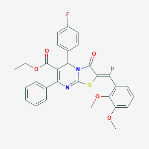 molecular formula C30H25FN2O5S B299020 ethyl 2-(2,3-dimethoxybenzylidene)-5-(4-fluorophenyl)-3-oxo-7-phenyl-2,3-dihydro-5H-[1,3]thiazolo[3,2-a]pyrimidine-6-carboxylate 