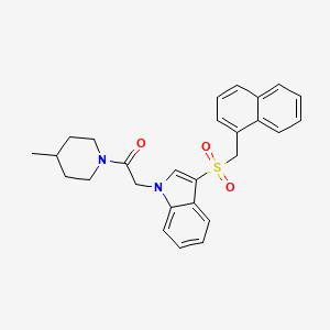 molecular formula C27H28N2O3S B2990201 1-(4-methylpiperidin-1-yl)-2-(3-((naphthalen-1-ylmethyl)sulfonyl)-1H-indol-1-yl)ethanone CAS No. 955609-72-0