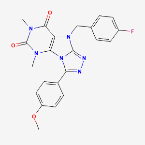 molecular formula C22H19FN6O3 B2990211 5-[(4-Fluorophenyl)methyl]-8-(4-methoxyphenyl)-1,3-dimethylpurino[8,9-c][1,2,4]triazole-2,4-dione CAS No. 921884-14-2