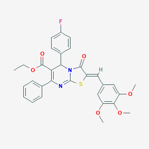 molecular formula C31H27FN2O6S B299022 ethyl 5-(4-fluorophenyl)-3-oxo-7-phenyl-2-(3,4,5-trimethoxybenzylidene)-2,3-dihydro-5H-[1,3]thiazolo[3,2-a]pyrimidine-6-carboxylate 