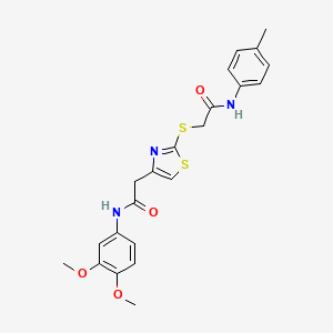 molecular formula C22H23N3O4S2 B2990229 N-(3,4-dimethoxyphenyl)-2-(2-((2-oxo-2-(p-tolylamino)ethyl)thio)thiazol-4-yl)acetamide CAS No. 941874-84-6