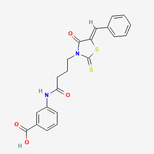 molecular formula C21H18N2O4S2 B2990235 (Z)-3-(4-(5-benzylidene-4-oxo-2-thioxothiazolidin-3-yl)butanamido)benzoic acid CAS No. 303792-69-0