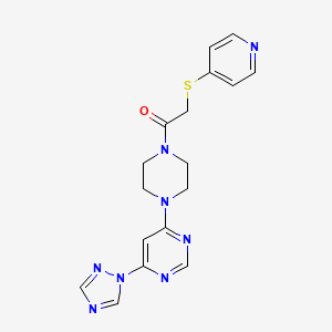 molecular formula C17H18N8OS B2990236 1-(4-(6-(1H-1,2,4-triazol-1-yl)pyrimidin-4-yl)piperazin-1-yl)-2-(pyridin-4-ylthio)ethanone CAS No. 1706280-64-9