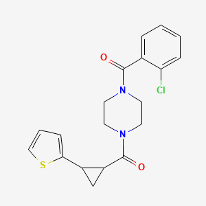 molecular formula C19H19ClN2O2S B2990240 (4-(2-Chlorobenzoyl)piperazin-1-yl)(2-(thiophen-2-yl)cyclopropyl)methanone CAS No. 1208430-58-3