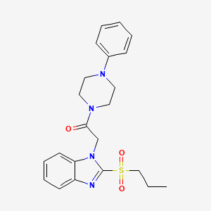 molecular formula C22H26N4O3S B2990244 1-(4-phenylpiperazin-1-yl)-2-(2-(propylsulfonyl)-1H-benzo[d]imidazol-1-yl)ethanone CAS No. 886904-40-1