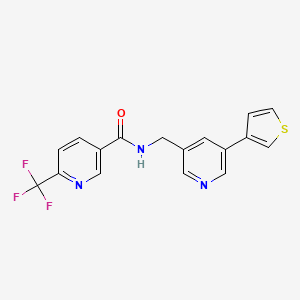 molecular formula C17H12F3N3OS B2990261 N-((5-(噻吩-3-基)吡啶-3-基)甲基)-6-(三氟甲基)烟酰胺 CAS No. 1795191-01-3