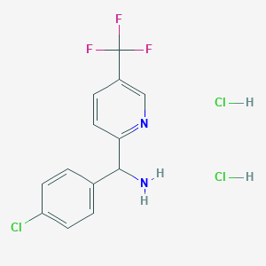 molecular formula C13H12Cl3F3N2 B2990266 (4-Chlorophenyl)-[5-(trifluoromethyl)pyridin-2-yl]methanamine;dihydrochloride CAS No. 2247103-63-3