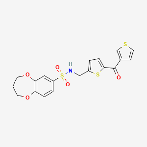 molecular formula C19H17NO5S3 B2990294 N-((5-(噻吩-3-羰基)噻吩-2-基)甲基)-3,4-二氢-2H-苯并[b][1,4]二氧杂环庚-7-磺酰胺 CAS No. 1797191-05-9