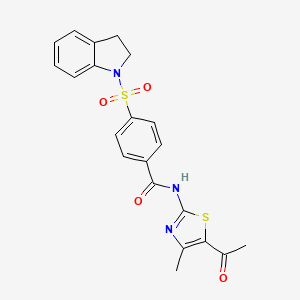 molecular formula C21H19N3O4S2 B2990298 N-(5-acetyl-4-methylthiazol-2-yl)-4-(indolin-1-ylsulfonyl)benzamide CAS No. 441290-27-3