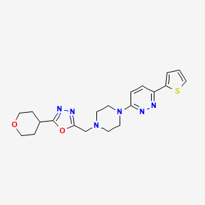 molecular formula C20H24N6O2S B2990301 2-(Oxan-4-yl)-5-[[4-(6-thiophen-2-ylpyridazin-3-yl)piperazin-1-yl]methyl]-1,3,4-oxadiazole CAS No. 2415457-17-7