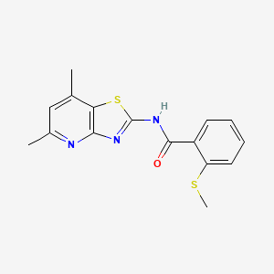 molecular formula C16H15N3OS2 B2990316 N-(5,7-dimethylthiazolo[4,5-b]pyridin-2-yl)-2-(methylthio)benzamide CAS No. 1021078-79-4