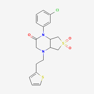 molecular formula C18H19ClN2O3S2 B2990338 1-(3-chlorophenyl)-4-(2-(thiophen-2-yl)ethyl)hexahydrothieno[3,4-b]pyrazin-2(1H)-one 6,6-dioxide CAS No. 1040711-59-8