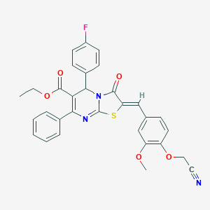 molecular formula C31H24FN3O5S B299035 ethyl 2-[4-(cyanomethoxy)-3-methoxybenzylidene]-5-(4-fluorophenyl)-3-oxo-7-phenyl-2,3-dihydro-5H-[1,3]thiazolo[3,2-a]pyrimidine-6-carboxylate 