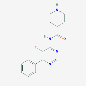 molecular formula C16H17FN4O B2990350 N-(5-Fluoro-6-phenylpyrimidin-4-yl)piperidine-4-carboxamide CAS No. 2415510-32-4