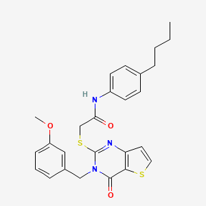 molecular formula C26H27N3O3S2 B2990364 N-(4-丁基苯基)-2-{[3-(3-甲氧基苄基)-4-氧代-3,4-二氢噻吩并[3,2-d]嘧啶-2-基]硫代}乙酰胺 CAS No. 1252917-54-6