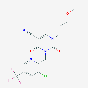 molecular formula C16H14ClF3N4O3 B2990365 3-{[3-Chloro-5-(trifluoromethyl)-2-pyridinyl]methyl}-1-(3-methoxypropyl)-2,4-dioxo-1,2,3,4-tetrahydro-5-pyrimidinecarbonitrile CAS No. 338399-23-8