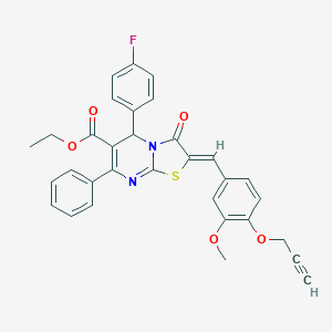 molecular formula C32H25FN2O5S B299037 ethyl 5-(4-fluorophenyl)-2-[3-methoxy-4-(2-propynyloxy)benzylidene]-3-oxo-7-phenyl-2,3-dihydro-5H-[1,3]thiazolo[3,2-a]pyrimidine-6-carboxylate 