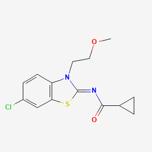 molecular formula C14H15ClN2O2S B2990379 (Z)-N-(6-氯-3-(2-甲氧基乙基)苯并[d]噻唑-2(3H)-亚基)环丙烷甲酰胺 CAS No. 1006287-06-4