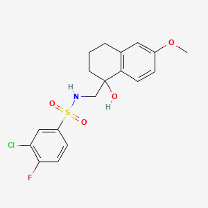 molecular formula C18H19ClFNO4S B2990381 3-chloro-4-fluoro-N-((1-hydroxy-6-methoxy-1,2,3,4-tetrahydronaphthalen-1-yl)methyl)benzenesulfonamide CAS No. 2034405-44-0