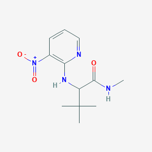 molecular formula C12H18N4O3 B2990387 N,3,3-trimethyl-2-[(3-nitropyridin-2-yl)amino]butanamide CAS No. 477768-36-8