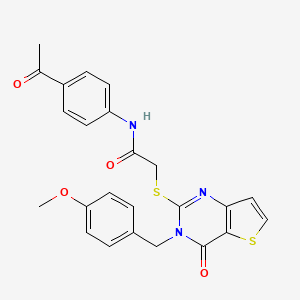 molecular formula C24H21N3O4S2 B2990393 N-(4-acetylphenyl)-2-{[3-(4-methoxybenzyl)-4-oxo-3,4-dihydrothieno[3,2-d]pyrimidin-2-yl]sulfanyl}acetamide CAS No. 1252922-75-0