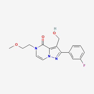 molecular formula C16H16FN3O3 B2990403 2-(3-fluorophenyl)-3-(hydroxymethyl)-5-(2-methoxyethyl)pyrazolo[1,5-a]pyrazin-4(5H)-one CAS No. 2108825-34-7