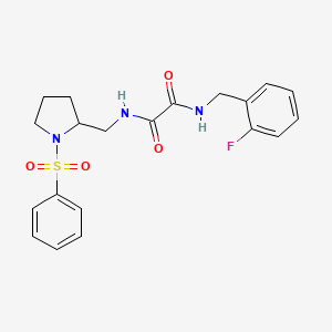 molecular formula C20H22FN3O4S B2990412 N1-(2-fluorobenzyl)-N2-((1-(phenylsulfonyl)pyrrolidin-2-yl)methyl)oxalamide CAS No. 896270-75-0