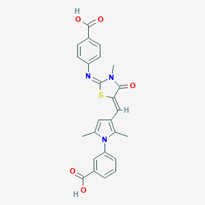 molecular formula C25H21N3O5S B299045 3-[3-({2-[(4-carboxyphenyl)imino]-3-methyl-4-oxo-1,3-thiazolidin-5-ylidene}methyl)-2,5-dimethyl-1H-pyrrol-1-yl]benzoic acid 