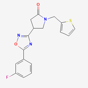 molecular formula C17H14FN3O2S B2990468 4-(5-(3-Fluorophenyl)-1,2,4-oxadiazol-3-yl)-1-(thiophen-2-ylmethyl)pyrrolidin-2-one CAS No. 1170957-58-0
