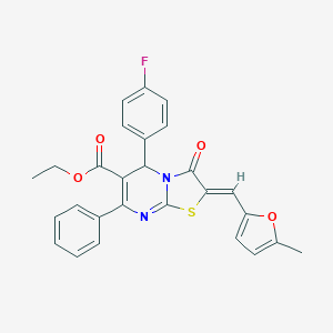 molecular formula C27H21FN2O4S B299047 ethyl (2Z)-5-(4-fluorophenyl)-2-[(5-methylfuran-2-yl)methylidene]-3-oxo-7-phenyl-2,3-dihydro-5H-[1,3]thiazolo[3,2-a]pyrimidine-6-carboxylate 