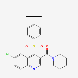 molecular formula C25H27ClN2O3S B2990471 4-[(4-Tert-butylphenyl)sulfonyl]-6-chloro-3-(piperidin-1-ylcarbonyl)quinoline CAS No. 1112296-09-9