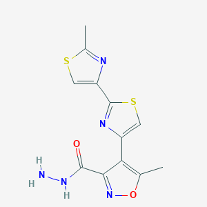 molecular formula C12H11N5O2S2 B2990476 4-[2-(2-Methylthiazol-4-yl)thiazol-4-yl]-5-methylisoxazole-3-carbohydrazide CAS No. 439095-05-3