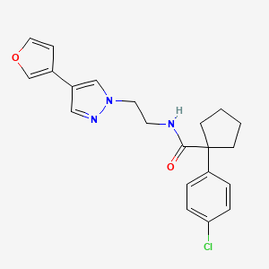 molecular formula C21H22ClN3O2 B2990487 1-(4-chlorophenyl)-N-(2-(4-(furan-3-yl)-1H-pyrazol-1-yl)ethyl)cyclopentanecarboxamide CAS No. 2034354-75-9