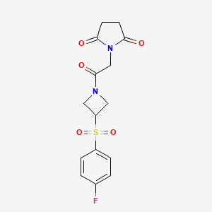molecular formula C15H15FN2O5S B2990493 1-(2-(3-((4-Fluorophenyl)sulfonyl)azetidin-1-yl)-2-oxoethyl)pyrrolidine-2,5-dione CAS No. 1797630-45-5