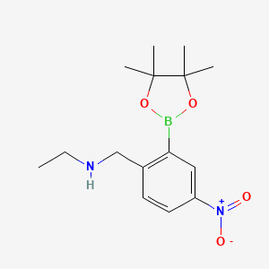 molecular formula C15H23BN2O4 B2990498 2-Ethylaminomethyl-5-nitrophenylboronic acid,pinacol ester CAS No. 2377610-58-5
