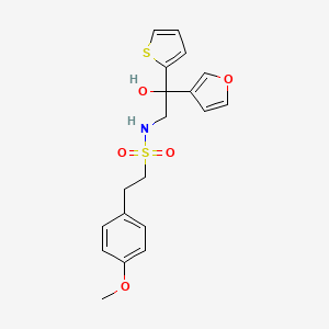 molecular formula C19H21NO5S2 B2990499 N-(2-(furan-3-yl)-2-hydroxy-2-(thiophen-2-yl)ethyl)-2-(4-methoxyphenyl)ethanesulfonamide CAS No. 2034488-94-1