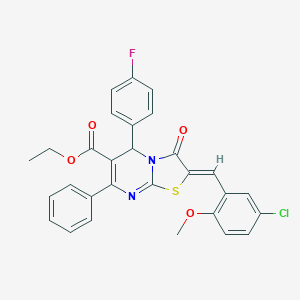 molecular formula C29H22ClFN2O4S B299051 ethyl 2-(5-chloro-2-methoxybenzylidene)-5-(4-fluorophenyl)-3-oxo-7-phenyl-2,3-dihydro-5H-[1,3]thiazolo[3,2-a]pyrimidine-6-carboxylate 