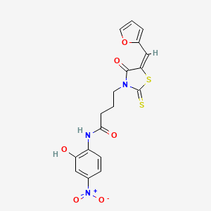 (E)-4-(5-(furan-2-ylmethylene)-4-oxo-2-thioxothiazolidin-3-yl)-N-(2-hydroxy-4-nitrophenyl)butanamide