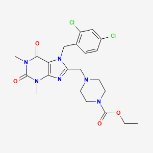 molecular formula C22H26Cl2N6O4 B2990515 ethyl 4-{[7-(2,4-dichlorobenzyl)-1,3-dimethyl-2,6-dioxo-2,3,6,7-tetrahydro-1H-purin-8-yl]methyl}piperazine-1-carboxylate CAS No. 851940-31-3