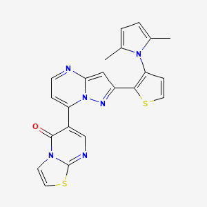 molecular formula C22H16N6OS2 B2990517 6-(2-[3-(2,5-二甲基-1H-吡咯-1-基)-2-噻吩基]吡唑并[1,5-A]嘧啶-7-基)-5H-[1,3]噻唑并[3,2-A]嘧啶-5-酮 CAS No. 439120-63-5