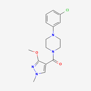 molecular formula C16H19ClN4O2 B2990521 (4-(3-氯苯基)哌嗪-1-基)(3-甲氧基-1-甲基-1H-吡唑-4-基)甲酮 CAS No. 1014049-34-3
