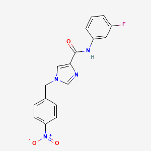 molecular formula C17H13FN4O3 B2990534 N-(3-氟苯基)-1-(4-硝基苄基)-1H-咪唑-4-甲酰胺 CAS No. 1351780-12-5