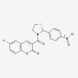 6-bromo-3-(2-(4-nitrophenyl)thiazolidine-3-carbonyl)-2H-chromen-2-one