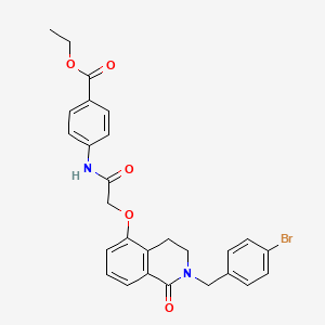 molecular formula C27H25BrN2O5 B2990546 Ethyl 4-(2-((2-(4-bromobenzyl)-1-oxo-1,2,3,4-tetrahydroisoquinolin-5-yl)oxy)acetamido)benzoate CAS No. 850904-35-7