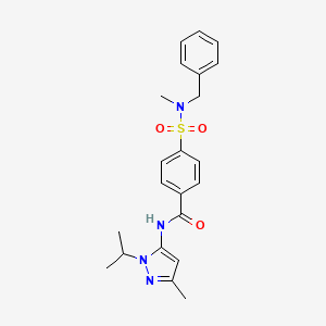 molecular formula C22H26N4O3S B2990549 4-(N-苄基-N-甲基磺酰胺基)-N-(1-异丙基-3-甲基-1H-吡唑-5-基)苯甲酰胺 CAS No. 1170187-69-5