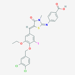 molecular formula C27H21Cl2IN2O5S B299055 4-[(5-{4-[(3,4-Dichlorobenzyl)oxy]-3-ethoxy-5-iodobenzylidene}-3-methyl-4-oxo-1,3-thiazolidin-2-ylidene)amino]benzoic acid 