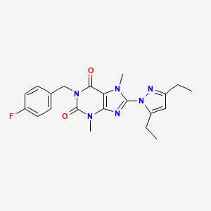 molecular formula C21H23FN6O2 B2990555 8-(3,5-diethyl-1H-pyrazol-1-yl)-1-(4-fluorobenzyl)-3,7-dimethyl-1H-purine-2,6(3H,7H)-dione CAS No. 1014029-63-0