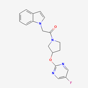 molecular formula C18H17FN4O2 B2990559 1-(3-((5-fluoropyrimidin-2-yl)oxy)pyrrolidin-1-yl)-2-(1H-indol-1-yl)ethanone CAS No. 2034500-00-8