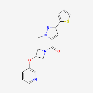 molecular formula C17H16N4O2S B2990565 (1-methyl-3-(thiophen-2-yl)-1H-pyrazol-5-yl)(3-(pyridin-3-yloxy)azetidin-1-yl)methanone CAS No. 1904167-91-4