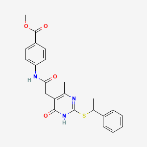 molecular formula C23H23N3O4S B2990594 4-(2-(4-甲基-6-氧代-2-((1-苯乙基)硫代)-1,6-二氢嘧啶-5-基)乙酰氨基)苯甲酸甲酯 CAS No. 1105201-72-6